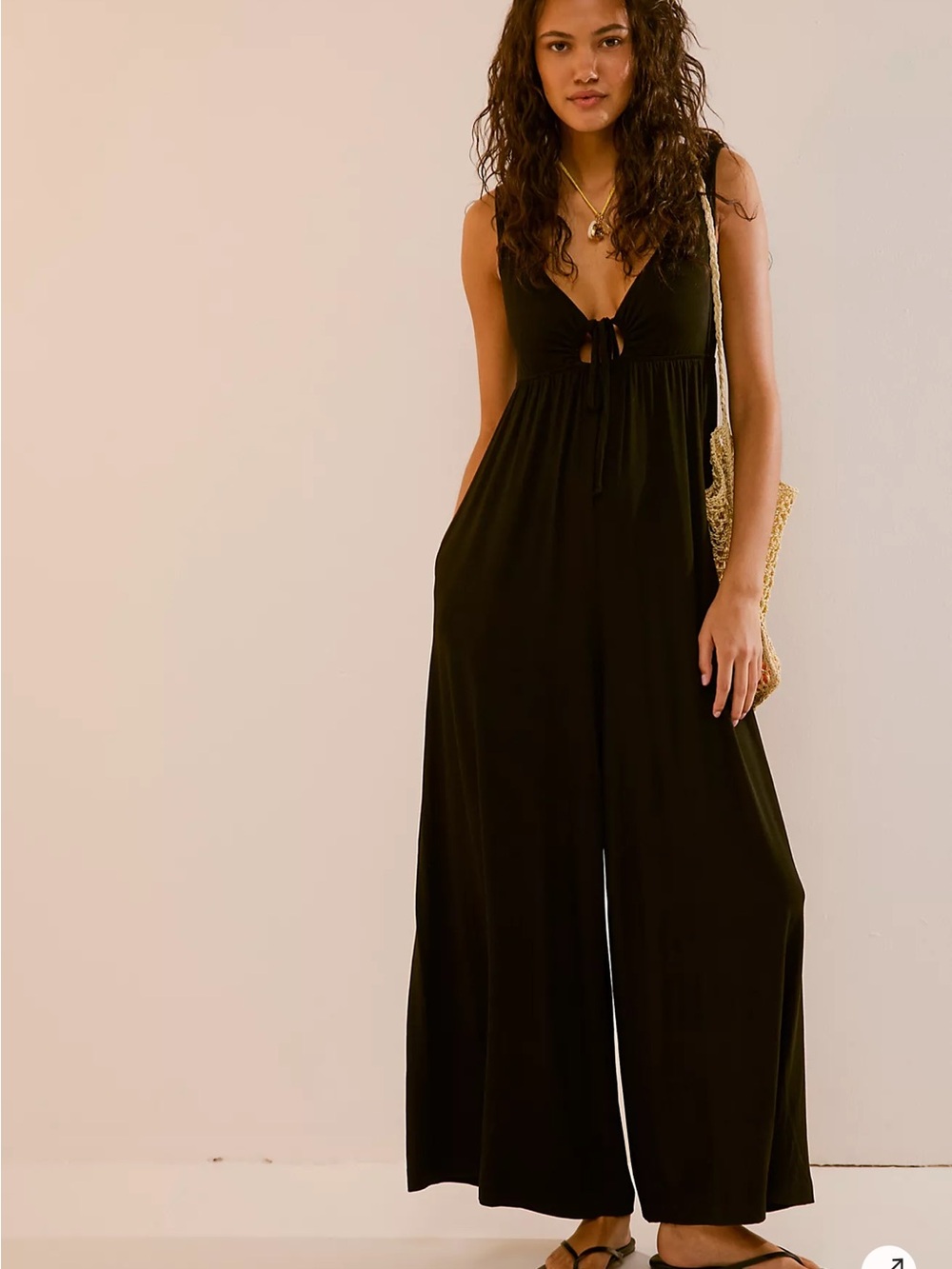 Free People Black Wide-Leg Jumpsuit with Tie Front
